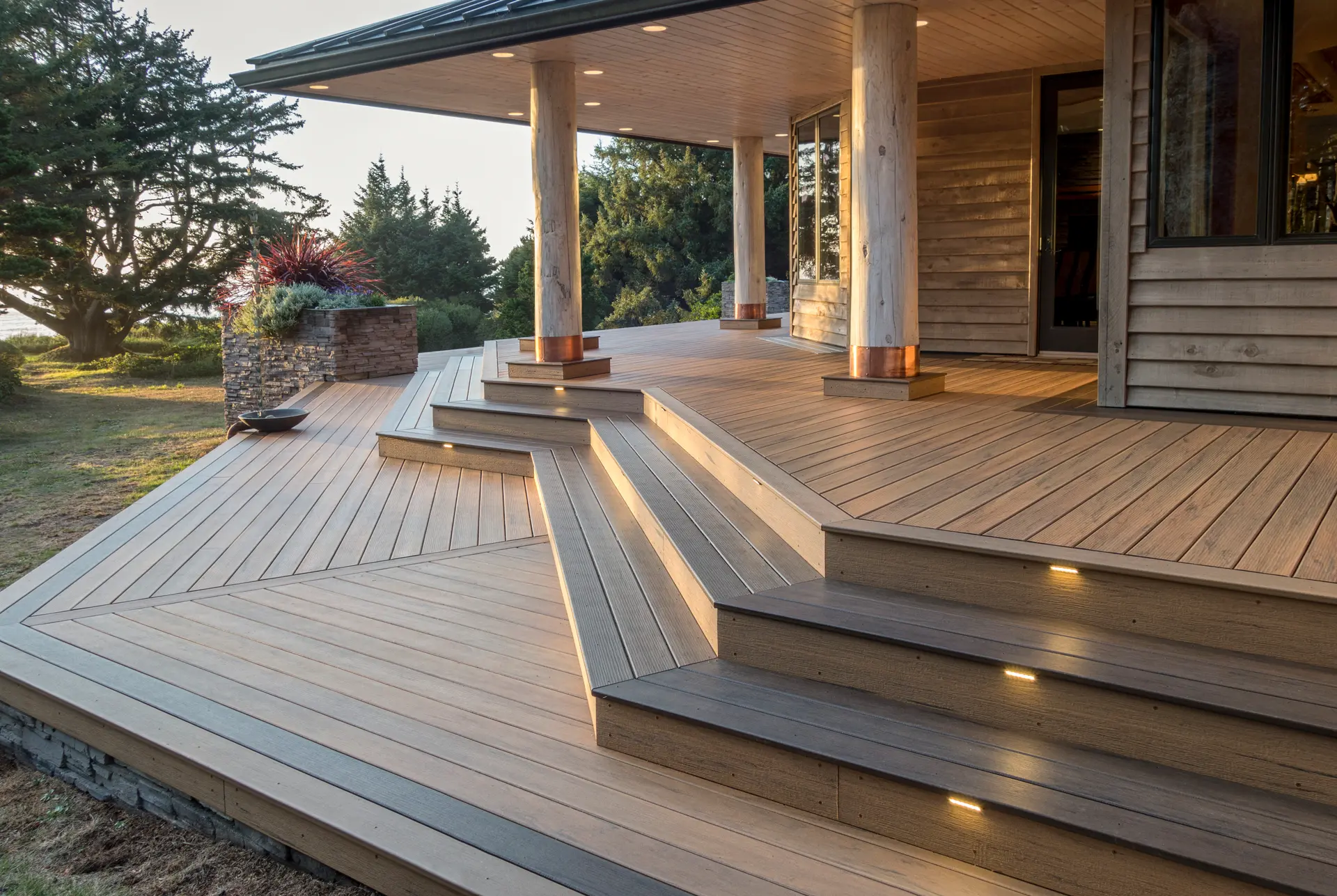 a composite deck installed at a house by a deck builder in seattle